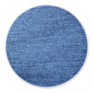 Blue White Denim Texture Look Image Ceramic Knob