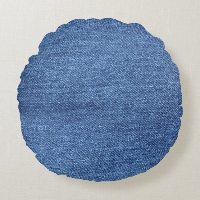 Blue White Denim Texture Look Image Round Cushion (Front)