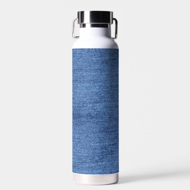 Blue White Denim Texture Look Image Water Bottle (Front)