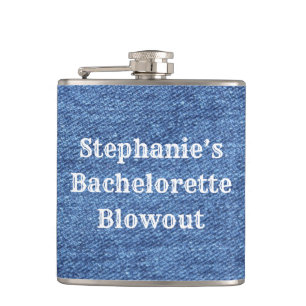 Blue White Denim Theme Wedding Hip Flask
