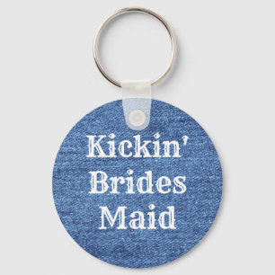 Blue White Denim Theme Wedding Key Ring