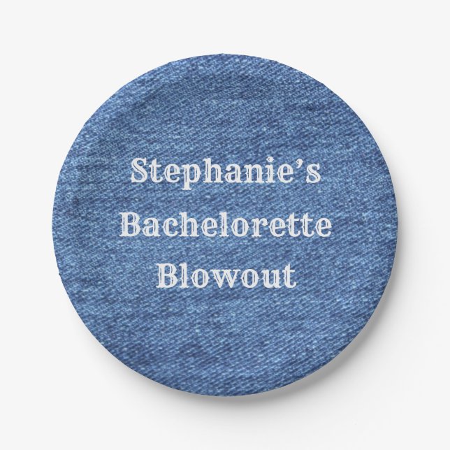 Blue White Denim Theme Wedding Paper Plate (Front)