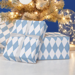 Blue White Diamond Christmas Wrapping Paper