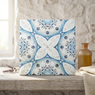 Blue White Distressed Cracked Stone-Look Mosaic Tile