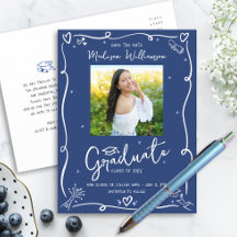 Blue White Doodles Graduation Save the Date Photo