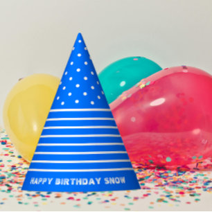 Blue, White Dots, Stripes Party Hat