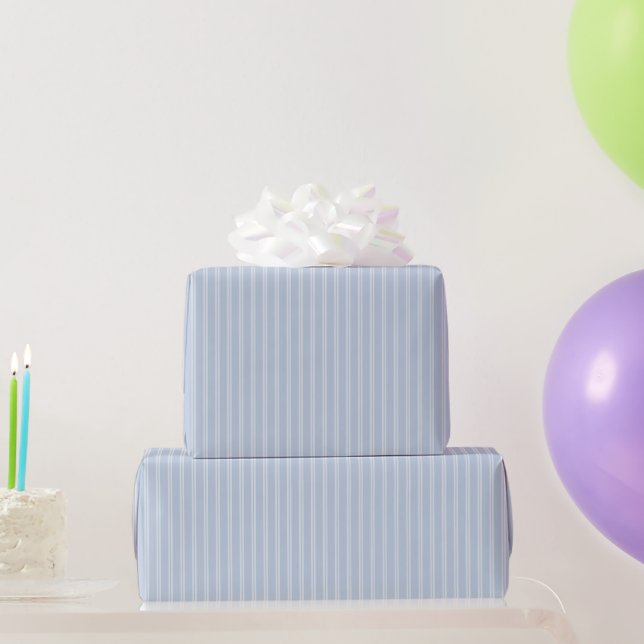 Blue White Double Stripes Birthday Wrapping Paper (Party Gifts)