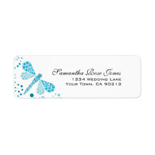 Blue & White Dragonfly Pointillism Custom Address