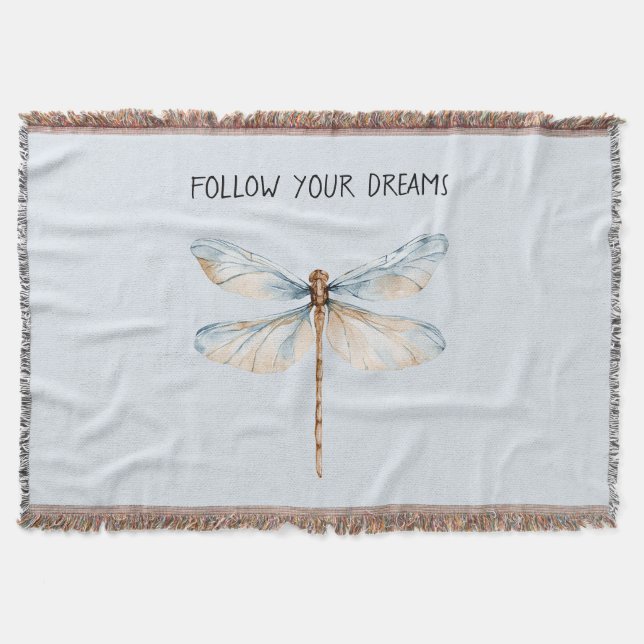 Blue White Dream Dragonfly Birthday Throw Blanket (Front)