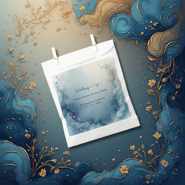 blue white Dreamy coastal marble ink wedding Favour Bags (Creator Uploaded)