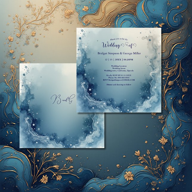 blue white Dreamy coastal marble ink wedding Invitation (Creator Uploaded)