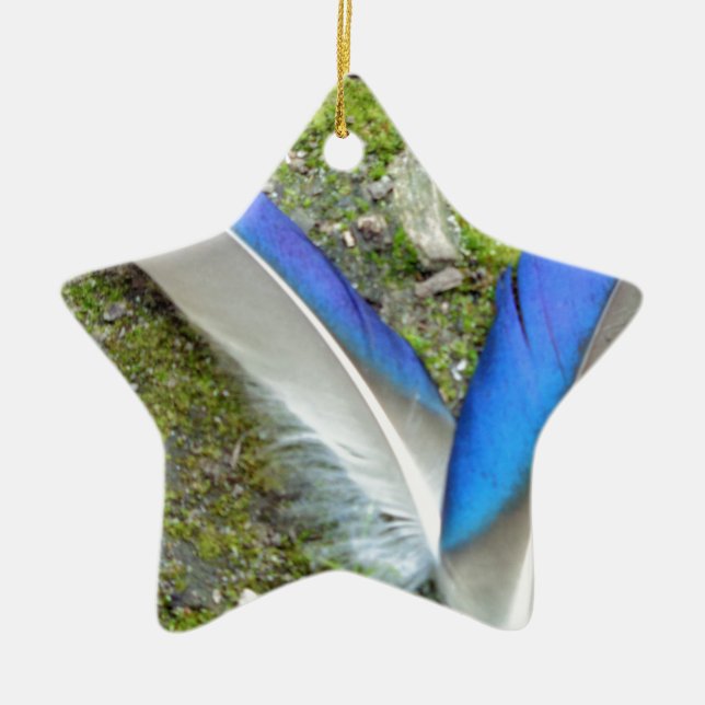 Blue White Duck Feathers, Animal, Bird Ceramic Tree Decoration (Front)