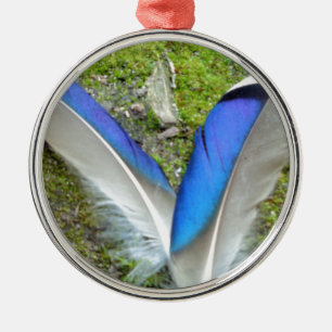 Blue White Duck Feathers, Animal, Bird Metal Tree Decoration