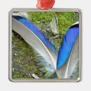 Blue White Duck Feathers, Animal, Bird Metal Tree Decoration