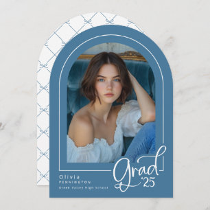 Blue White Elegant Arch Photo 2025 Grad Invitation