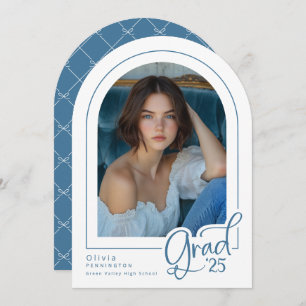 Blue White Elegant Arch Photo 2025 Grad Invitation