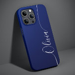 Blue White Elegant Calligraphy Script Name Case-Mate iPhone 14 Case<br><div class="desc">Blue Shimmer White Elegant Calligraphy Script Custom Personalised Name iPhone 14 Smart Phone Cases features a modern and trendy simple and stylish design with your personalised name in elegant hand written calligraphy script typography on a metallic blue shimmer background. Designed by ©Evco Studio www.zazzle.com/store/evcostudio</div>