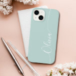 Blue White Elegant Calligraphy Script Name Case-Mate iPhone 14 Case<br><div class="desc">Blue Elegant White Calligraphy Script Custom Personalised Name iPhone 14 Smart Phone Cases features a modern and trendy simple and stylish design with your personalised name in elegant hand written calligraphy script typography on a opal blue background. Designed by ©Evco Studio www.zazzle.com/store/evcostudio</div>