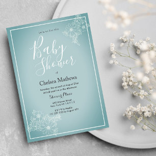 Blue white elegant floral gradient Baby Shower  In Invitation