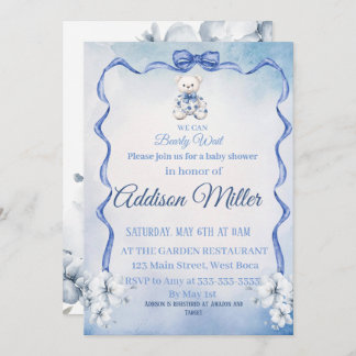 Blue&White Elegant Flowers,We Can Bearly Wait,   Invitation
