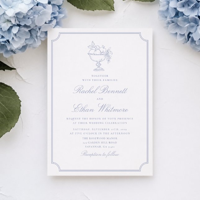 Blue & White Elegant Frame Wedding Invitation (Creator Uploaded)