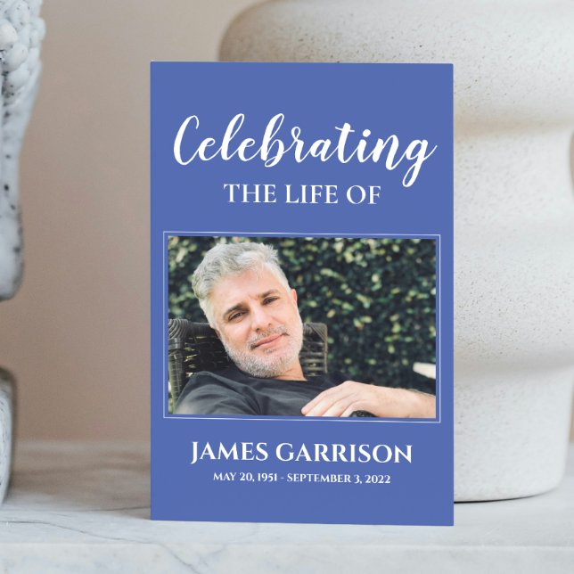 Blue White Elegant Funeral Prayer Card with Photo (Creator Uploaded)