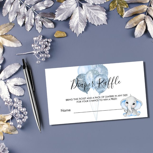 Blue white elephant boy baby shower diaper raffle enclosure card (Creator Uploaded)