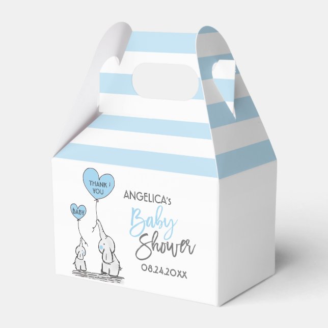 Blue White Elephant Boy Baby Shower Favour Box (Front Side)