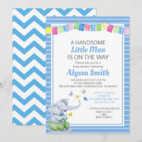 Blue White Elephant Butterflies Baby Boy Shower