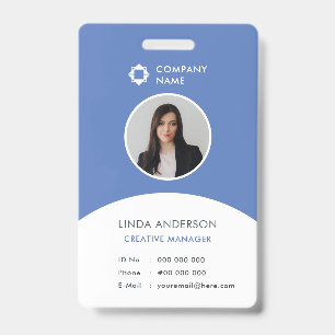 Blue White Employee Photo ID Company Logo Modern Badge