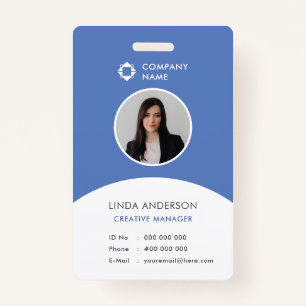 Blue White Employee Photo ID Company Logo Modern ID Badge