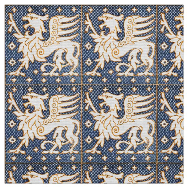 BLUE WHITE FANTASY GRYPHONS FABRIC (Swatch)