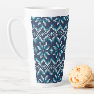 Blue & White Faux Knit Sweater Snowflakes Pattern Latte Mug