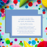 Blue White Fiver 5 Dollar Birthday Party Enclosure Card<br><div class="desc">Blue and white child's Fiver (5 dollar) birthday party invitation enclosure. A Fiver birthday is a new trend in birthday parties for children. Fiver parties can teach children the value of money while allowing birthday party guests to come and enjoy the party without having to spend countless hours searching for...</div>