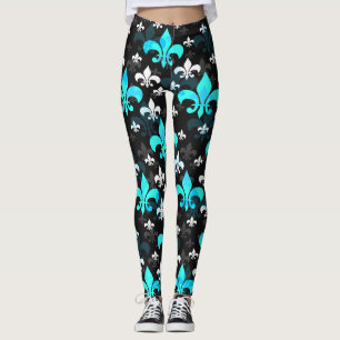 Blue White Fleur De Lis Leggings
