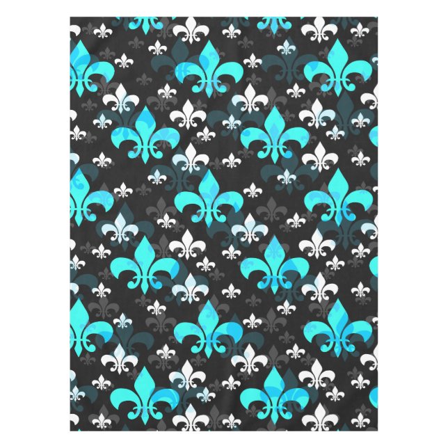 Blue White Fleur De Lis  Tablecloth (Front)