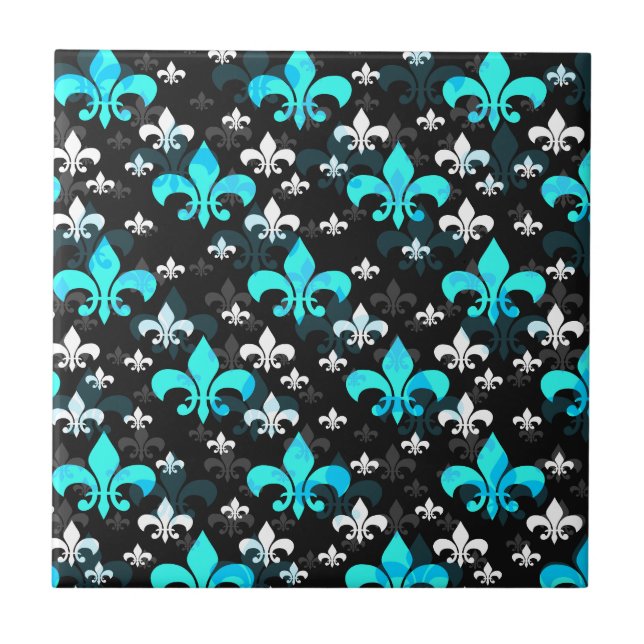 Blue White Fleur De Lis  Tile (Front)