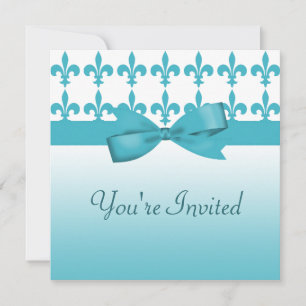 Blue & White Fleur De Lis Wedding Invitation