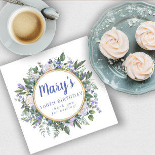Blue White Floral 100th Birthday Thank You Napkin