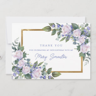 Blue White Floral 30th Birthday Photo Flat Thank You Card