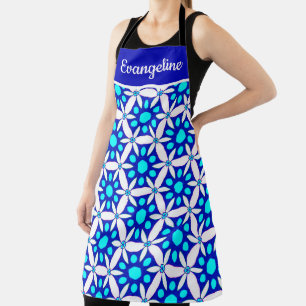 Blue White Floral All-Over Print Apron