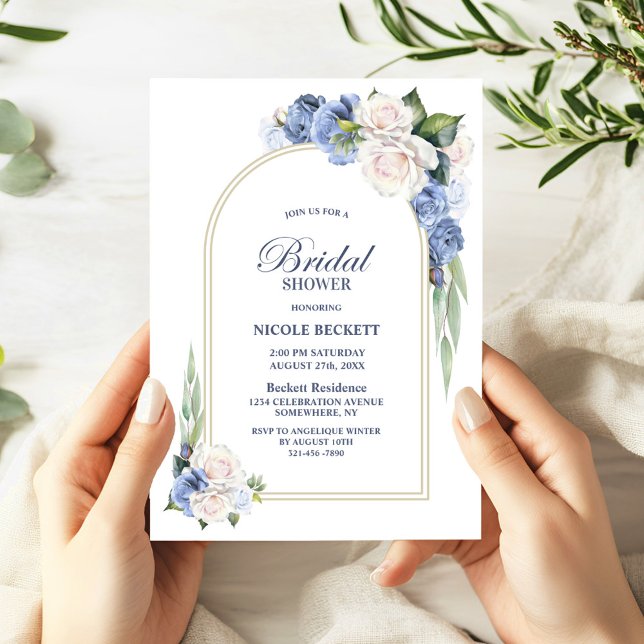 Blue White Floral Arch Bridal Shower Invitation (Creator Uploaded)