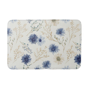 Blue White Floral Bath Mat