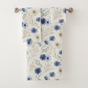 Blue White Floral   Bath Towel Set