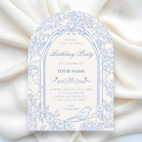 Blue white floral bird artistic birthday