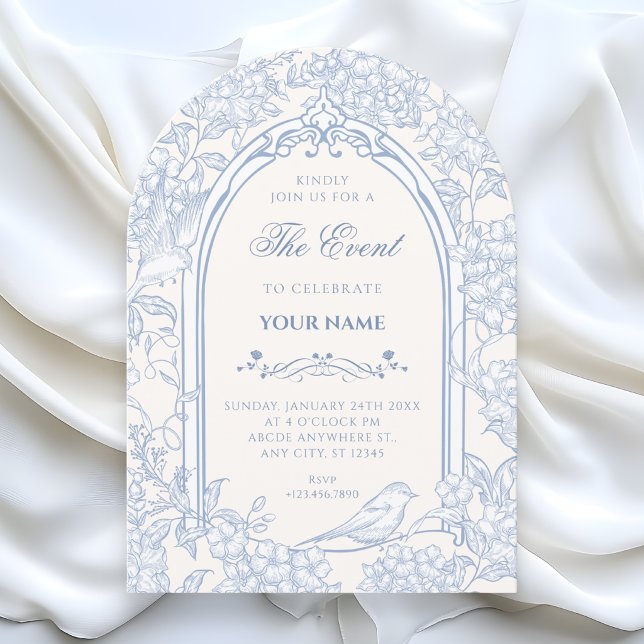 Blue white floral bird artistic  invitation (Creator Uploaded)