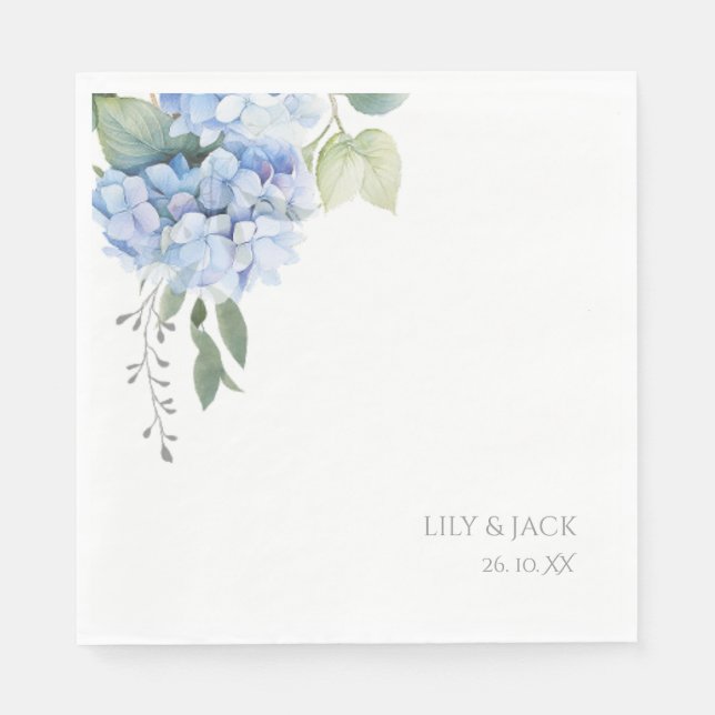 Blue & White Floral Blue Hydrangea Wedding  Napkin (Front)