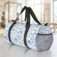 Blue White Floral Boho Botanical Pattern Whimsical