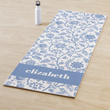 Blue White Floral Botanical Pattern Custom Name