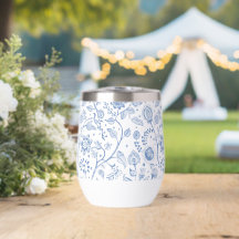 Blue White Floral Botanical Pattern Whimsical Boho